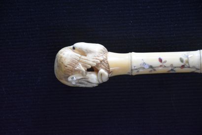 null Manche d'ombelle en ivoire ancien du Japon -Shybayama. Epoque Meiji imitant...