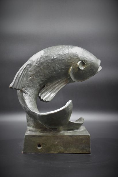 Carp in bronze with green patina. (sand casting)...