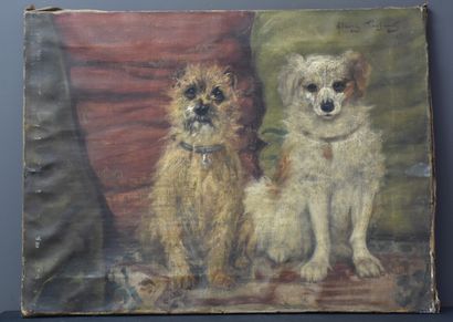 Albert Toefaerts (1856-1909). 阿尔伯特-托法尔茨（1856-1909）。几只狗。布面油画。尺寸：45 x 60厘米。
