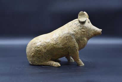 Henri SAMOUILOV (1930-2014), Henri SAMOUILOV (1930-2014) Pig in bronze with brown/green...