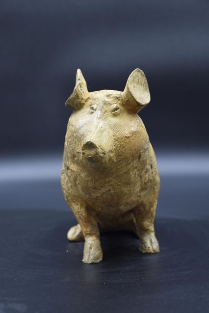 Henri SAMOUILOV (1930-2014), Henri SAMOUILOV (1930-2014) Pig in bronze with brown/green...