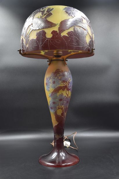 null Emile GALLÉ (1846-1904). Mushroom lamp with an art nouveau floral decoration,...