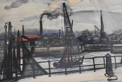 Gustave Camus (1914-1984), Gustave CAMUS (1914-1984) Watercolor, view of industrial...