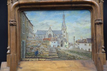Em Jeandrain en 1948. View of Walcourt in 1830. Splendid wooden frame richly carved...