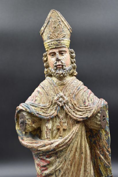 null Carved wooden statue of St. Eloi. Probably German work around 1600. Height :...