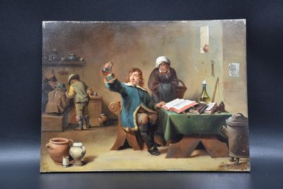 null Oil on panel : the doctor in the XVIIth century. Work 19th century in the Teniers...