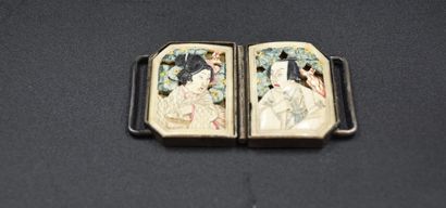 日本(1920-1930)，加工过的象牙皮带扣与镀银金属框架，尺寸：7.5 x ...