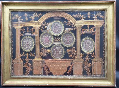 null Religiosa. Exceptional pair of gilded wood reliquary frames circa 1800, each...