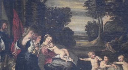 null 佛兰德学校，18世纪初。寓意深刻的耶稣诞生场景。布面油画，修复。尺寸：62 x 72厘米。