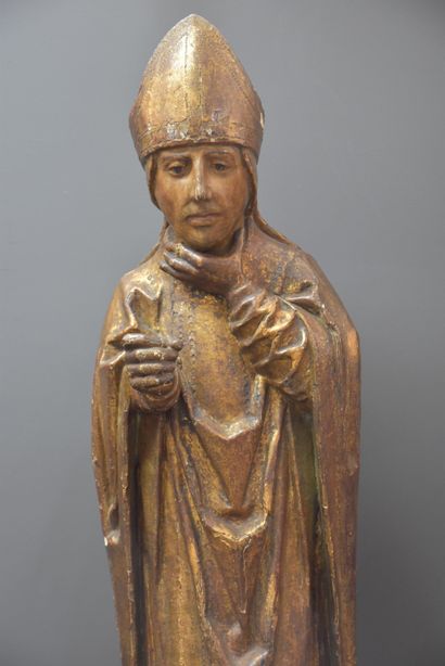 null Carved wood representing Saint Blaise XVIth century H 85cm