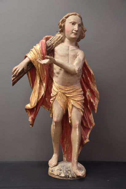 null Sculpture en bois polychromé et doré vers 1700. Saint Ht : 70 cm.