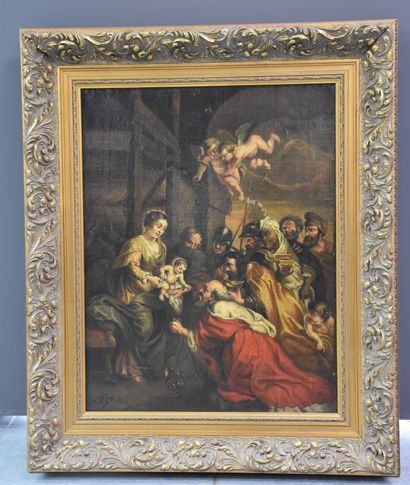 null Nativity on canvas, late 17th/early 18th century. Faded. Dimensions: 50 x 63...