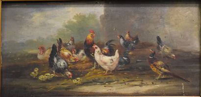 null Pair of paintings on mahogany panels, farmyard scenes. Beautiful original gilt...