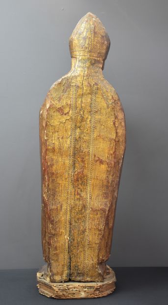 null Carved wood representing Saint Blaise XVIth century H 85cm