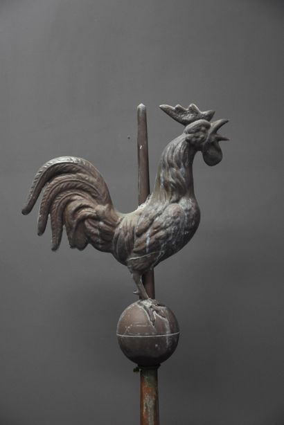 null Church tower weathervane in copper with the effigy of a rooster. End of the...