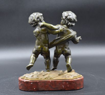 null Bronze romantique XIX ème. Danse de deux amours. Patine Verte. Socle marbre...