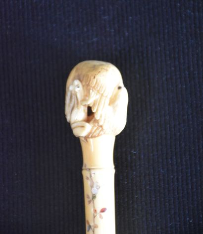 null Antique ivory umbel handle from Japan -Shybayama. Meiji period imitating bamboo...