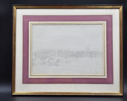 19世纪初的铅笔画。阅兵式现场。尺寸：27 x 20厘米。