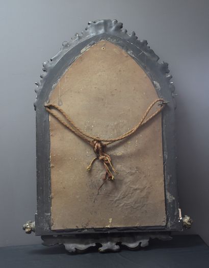 null A neo-gothic style gilded and silvered stucco frame. France, early 19th century....