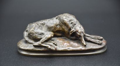 Paul GAYRARD (1807-1855) 保罗-盖拉德（1807-1855）阿富汗灰狗。日期为1848年的青铜器。高度：7厘米 长度：14厘米。