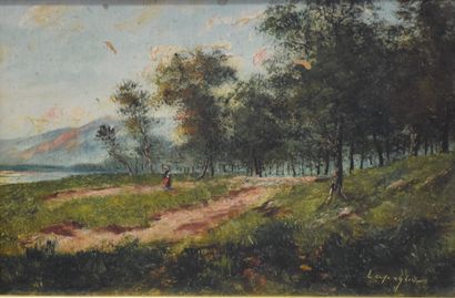 Lapoque, Jules (1826-1889) Jules LAPOQUE (1826-1889) Paysage de campagne. Huile sur...