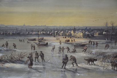 Louis SCHEPENS (1816-1884) Louis SCHEPENS (1816-1884) Paysage animé aux patineurs....