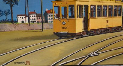 Henry DETHIER (1939-2009). Henry DETHIER (1939-2009). The departure of the tram Leuven-Tielt....