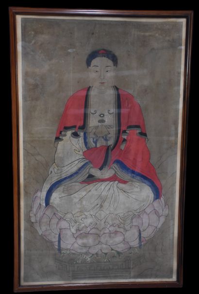 Peinture asiatique sur soie XVIIIème (ou...