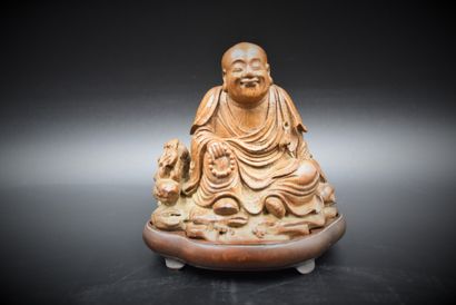 null Bamboo from China. Laughing Buddha holding a pearl necklace. Very finely carved...