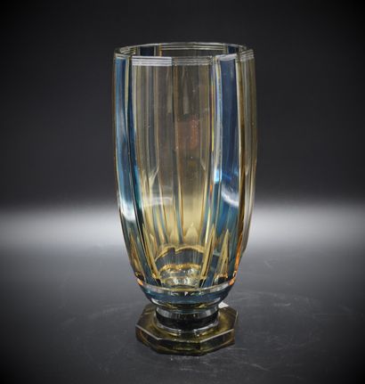 null A Val St Lambert crystal vase, model Foch Topaz, blue lined. Created for the...
