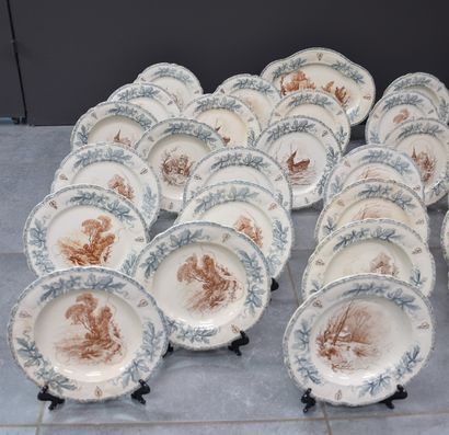 null Beautiful set of 48 plates and three dishes in fine Choisy-Le-Roi earthenware...