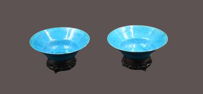 null A pair of turquoise enameled porcelain bowls. China XVII - XVIIIth century....