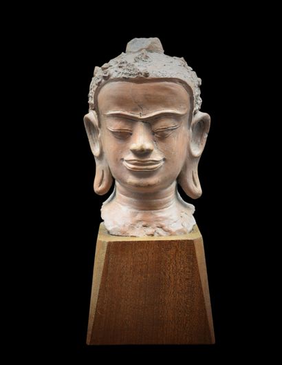 null Terracotta Buddha bust Thailand 18th century. Ht : 22 cm. Nederlandse Versie...