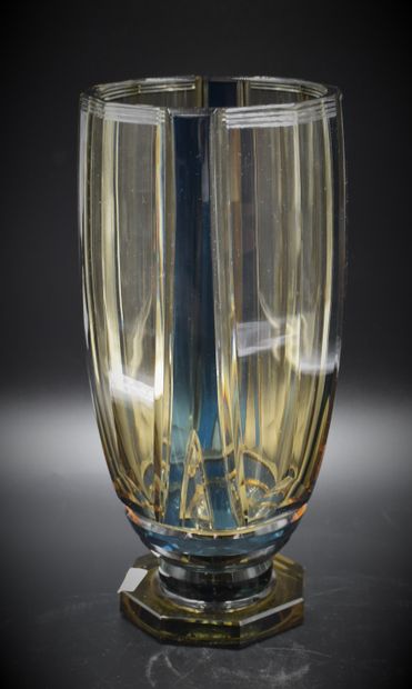 null A Val St Lambert crystal vase, model Foch Topaz, blue lined. Created for the...