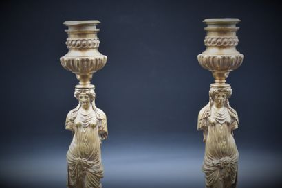 null Pair of gilt bronze candlesticks representing caryatids. Barbedienne Fondeur....