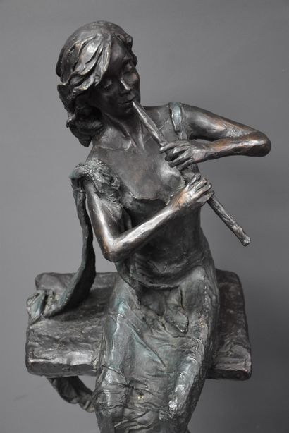 Marianne HOUTKAMP (1948). Marianne HOUTKAMP (1948). The flute player sitting on a...