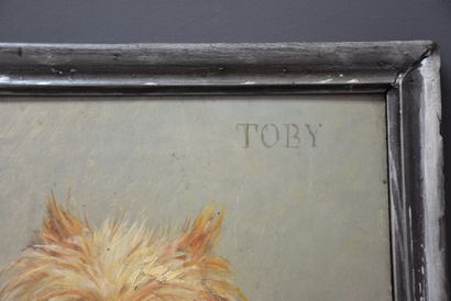null « Toby ». Portrait de Yorkshire. Huile sur panneau signée, dédicacée et datée...