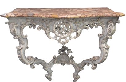 null Console of Louis XV style composed of old elements, grey patina with its marble...