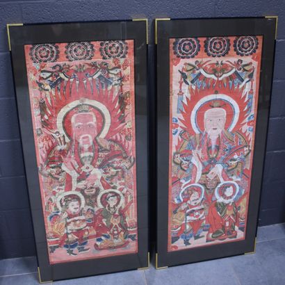 null Lot de 2 peintures asiatiques. Sages. Dimensions :108 x 43 cm. 

NL: Kavel van...