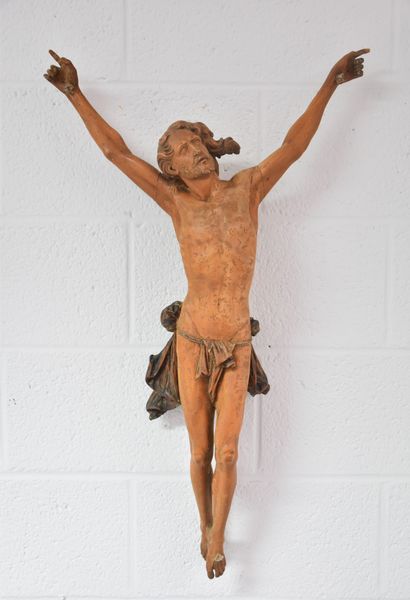 null Christ en bois sculpté XVIIème siècle. Ht : 80 cm. 

NL: Christus in houtsnijwerk...