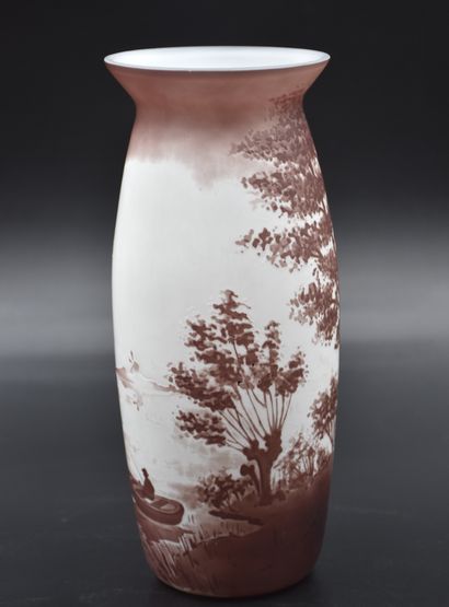  Vase art nouveau en cristal du Val Saint Lambert. Décor lacustre multicouches animé...