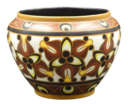 null Boch Kéramis cache-pot with a mat finish decoration of stylized flowers. Monogram...