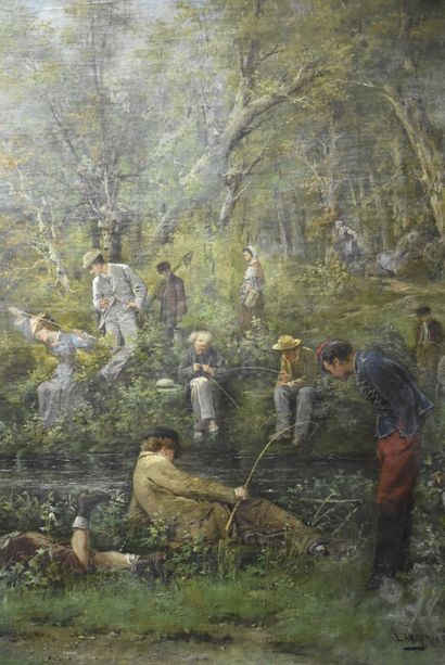 Henri LANGEROCK. (1830-1915). Henri LANGEROCK. (1830-1915). Scène de pêche dans le...
