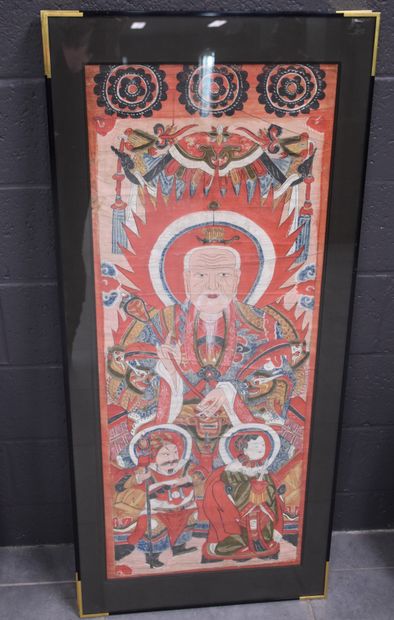 null Lot de 2 peintures asiatiques. Sages. Dimensions :108 x 43 cm. 

NL: Kavel van...