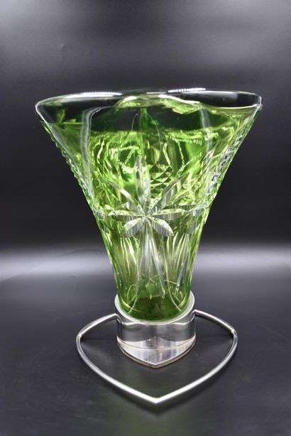 null Franz VAN PRAET (1937). Rare tabouret en cristal du Val Saint Lambert. Ht :...
