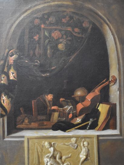 null The scholar in his study. Flemish school XVIIth century, follower of Gerard...
