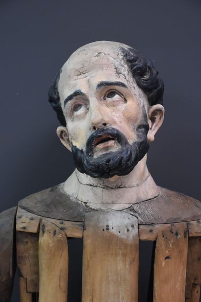 null Bust of procession saint in carved and polychromed wood. Probably Spain XVIIIth...