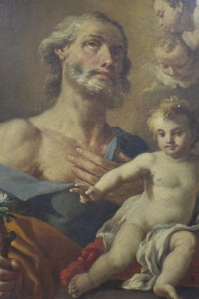 null Saint Joseph surrounded by Putti. Oil on canvas XVIIIth century. Faded. Dimensions...