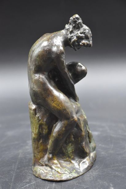 L. PLACE. L. PLACE. Female nude on a rock. Bronze with lost wax. Green patina. Founder's...