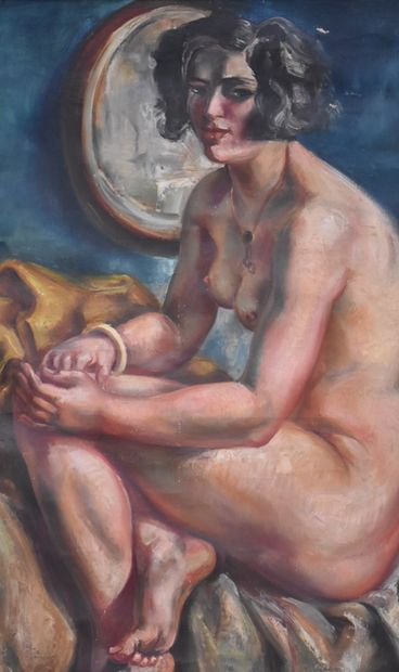 A. FAVORY (1888-1937) A. FAVORY (1888-1937). Nu féminin assis Huile sur toile. Dimensions...